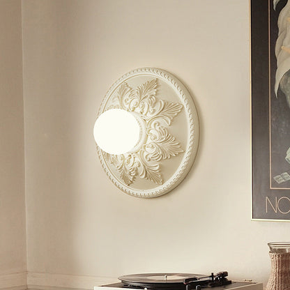 French Round Carved Resin Glass 1-Light Wall Sconce Lamp