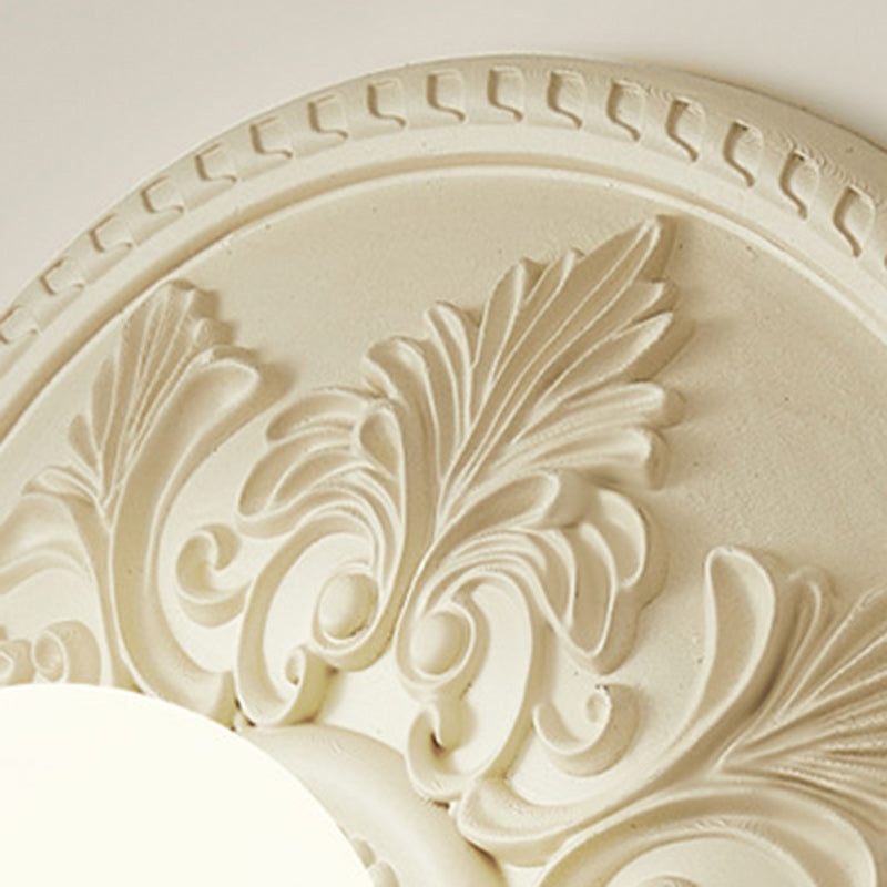 French Round Carved Resin Glass 1-Light Wall Sconce Lamp