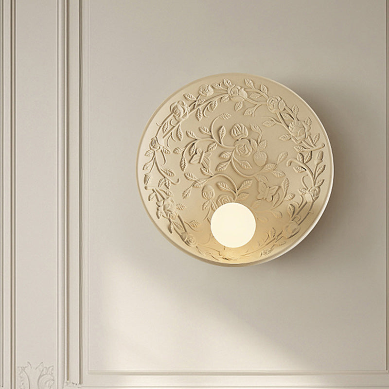 French Leaves Round Resin 1-Light Wall Sconce Lamp