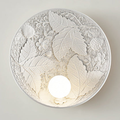 French Leaves Round Resin 1-Light Wall Sconce Lamp