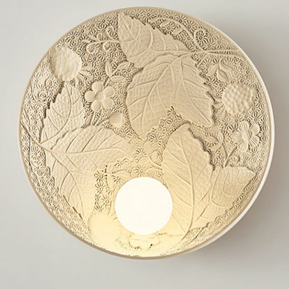 French Leaves Round Resin 1-Light Wall Sconce Lamp