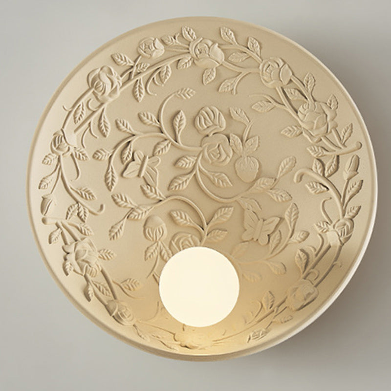 French Leaves Round Resin 1-Light Wall Sconce Lamp