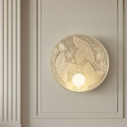 French Leaves Round Resin 1-Light Wall Sconce Lamp