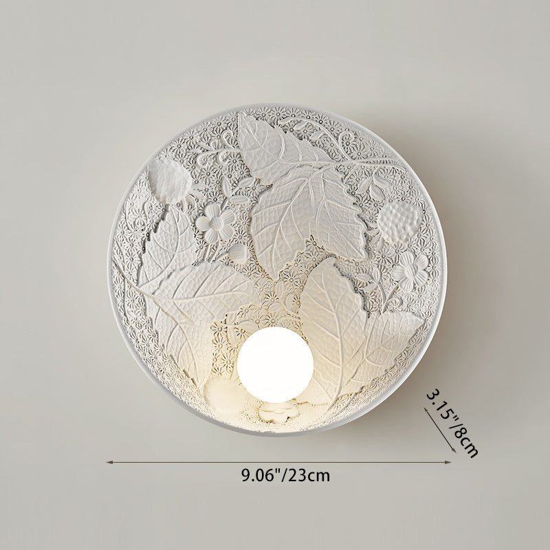 French Leaves Round Resin 1-Light Wall Sconce Lamp