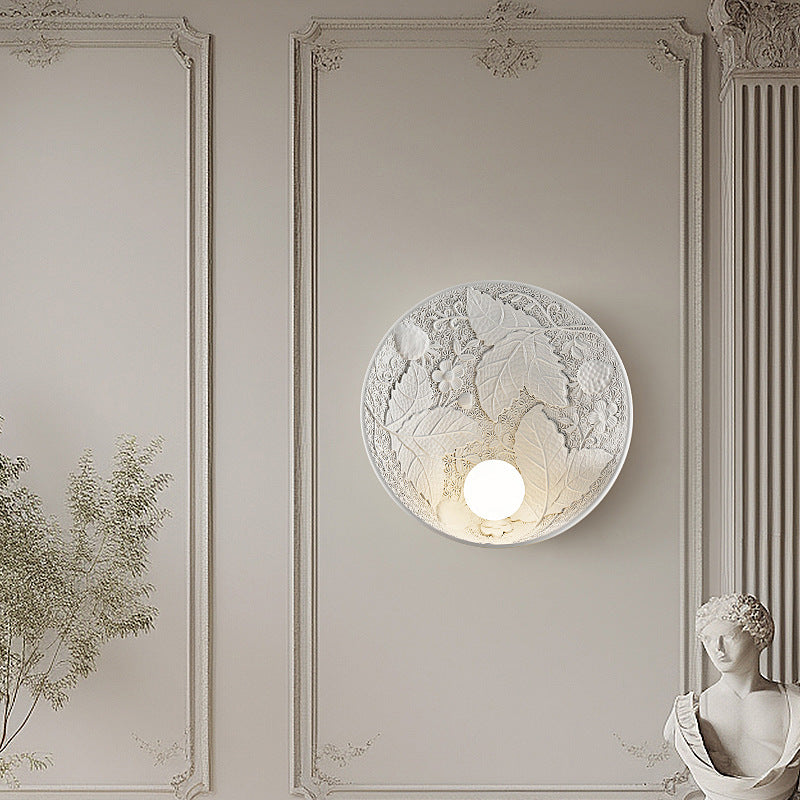 French Leaves Round Resin 1-Light Wall Sconce Lamp
