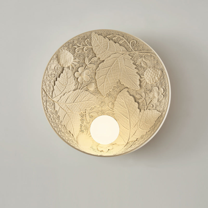 French Leaves Round Resin 1-Light Wall Sconce Lamp