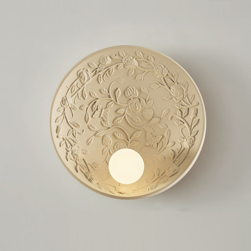 French Leaves Round Resin 1-Light Wall Sconce Lamp