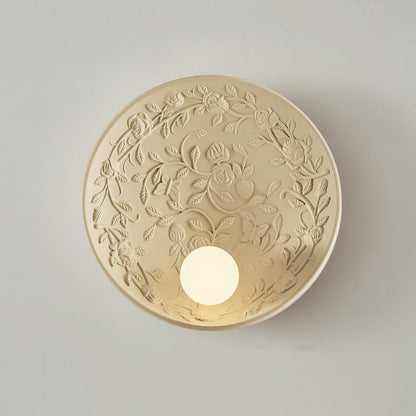 French Leaves Round Resin 1-Light Wall Sconce Lamp