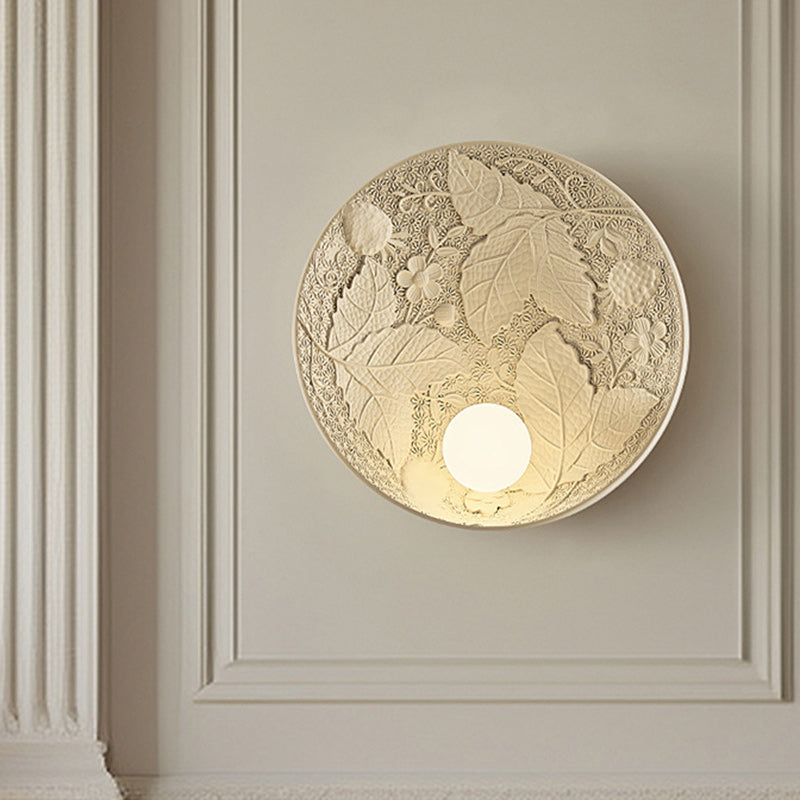 French Leaves Round Resin 1-Light Wall Sconce Lamp