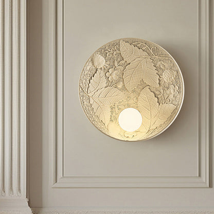 French Leaves Round Resin 1-Light Wall Sconce Lamp