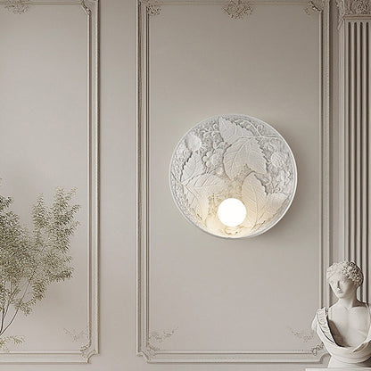 French Leaves Round Resin 1-Light Wall Sconce Lamp