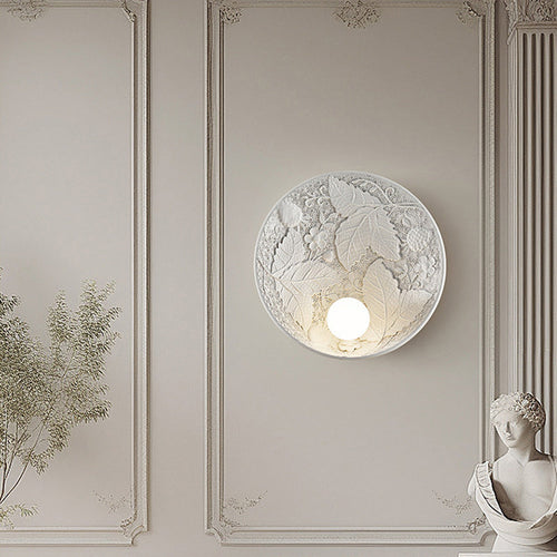 French Leaves Round Resin 1-Light Wall Sconce Lamp