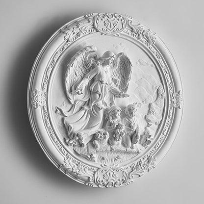 French Round Carved Angel Resin LED Wall Sconce Lamp