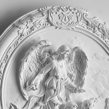 French Round Carved Angel Resin LED Wall Sconce Lamp