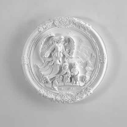 French Round Carved Angel Resin LED Wall Sconce Lamp