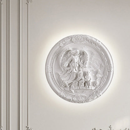 French Round Carved Angel Resin LED Wall Sconce Lamp