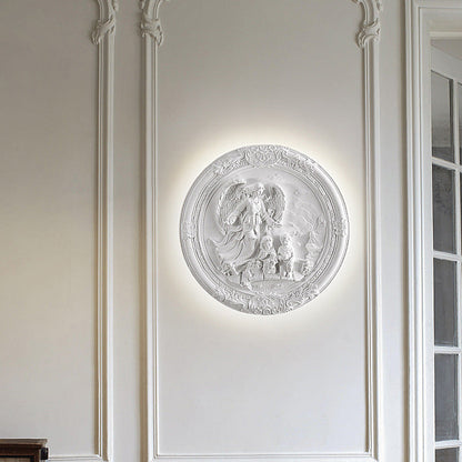 French Round Carved Angel Resin LED Wall Sconce Lamp