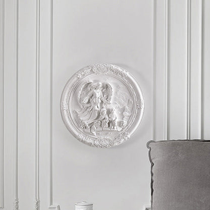 French Round Carved Angel Resin LED Wall Sconce Lamp