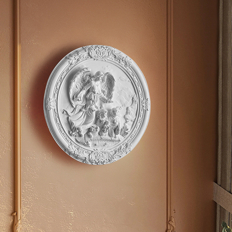 French Round Carved Angel Resin LED Wall Sconce Lamp