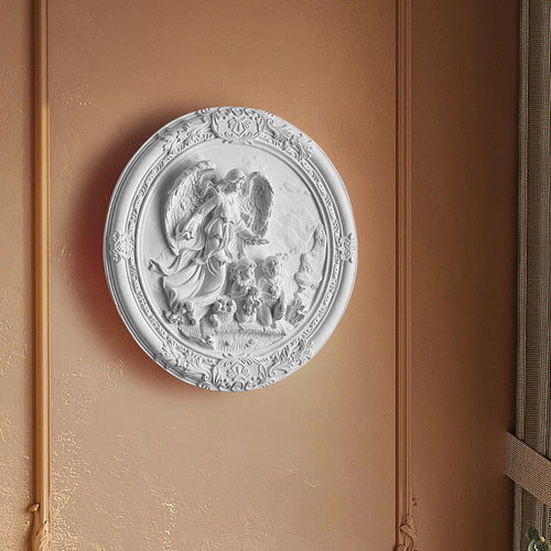 French Round Carved Angel Resin LED Wall Sconce Lamp