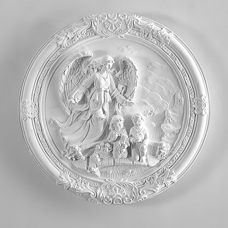 French Round Carved Angel Resin LED Wall Sconce Lamp