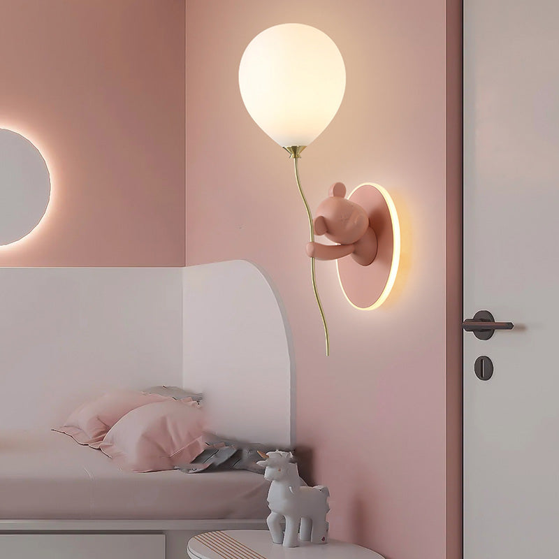 Kids Bear Balloon Resin Glass Ball 1-Light Wall Sconce Lamp