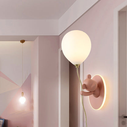 Kids Bear Balloon Resin Glass Ball 1-Light Wall Sconce Lamp