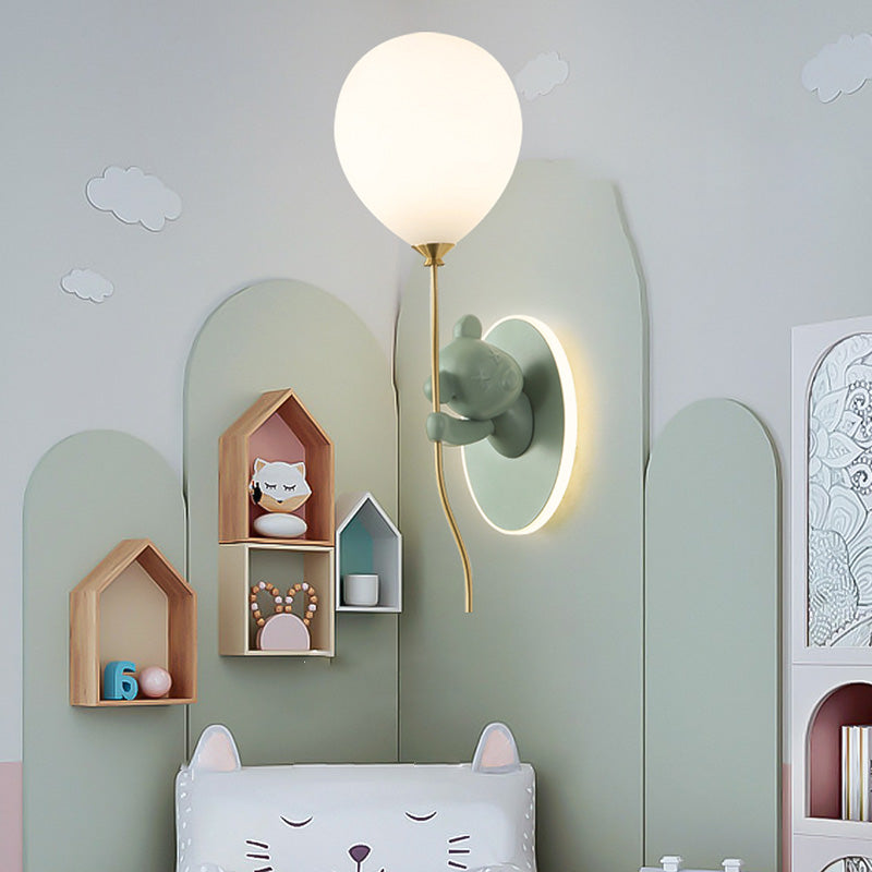 Kids Bear Balloon Resin Glass Ball 1-Light Wall Sconce Lamp