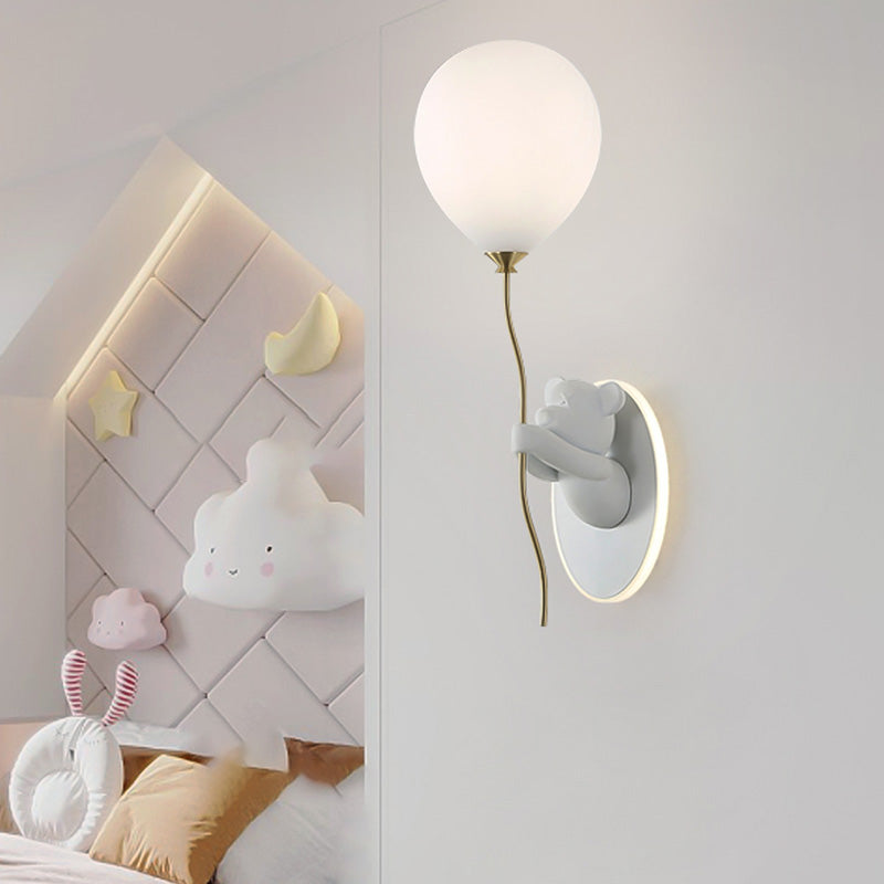 Kids Bear Balloon Resin Glass Ball 1-Light Wall Sconce Lamp