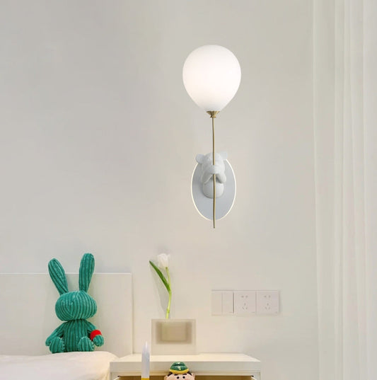 Kids Bear Balloon Resin Glass Ball 1-Light Wall Sconce Lamp