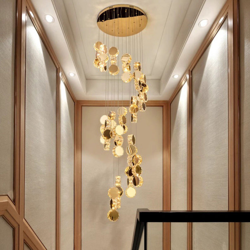 Spiral Round Crystal Stainless Steel Loft LED Chandelier