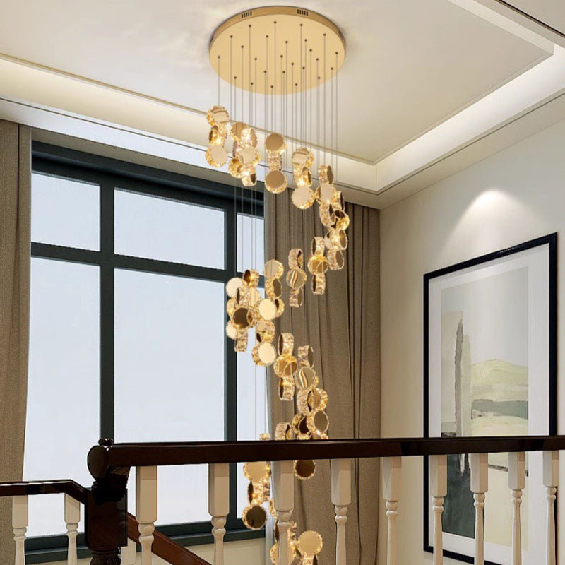 Spiral Round Crystal Stainless Steel Loft LED Chandelier