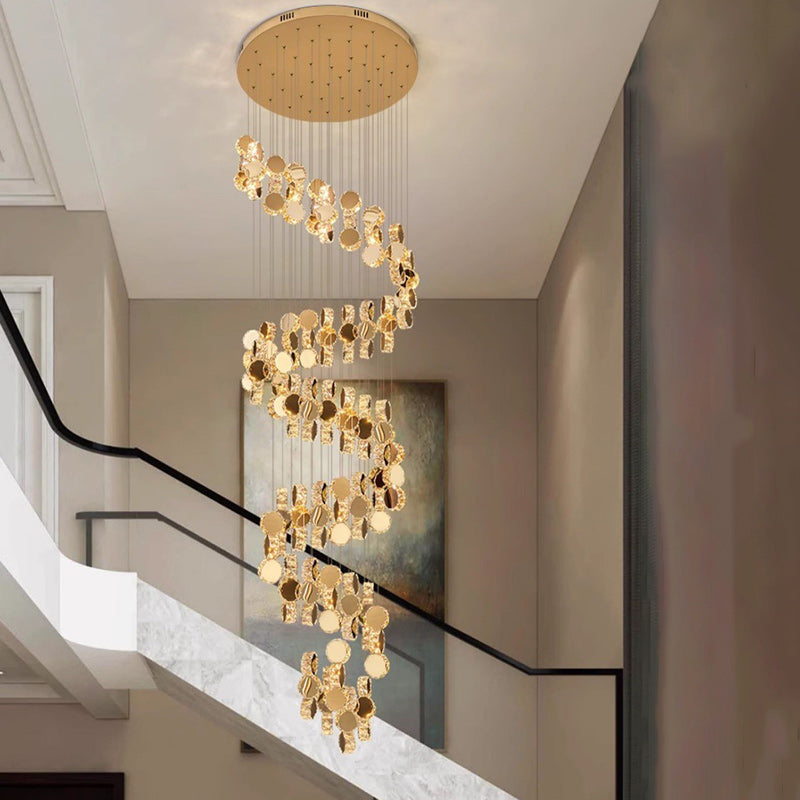 Spiral Round Crystal Stainless Steel Loft LED Chandelier