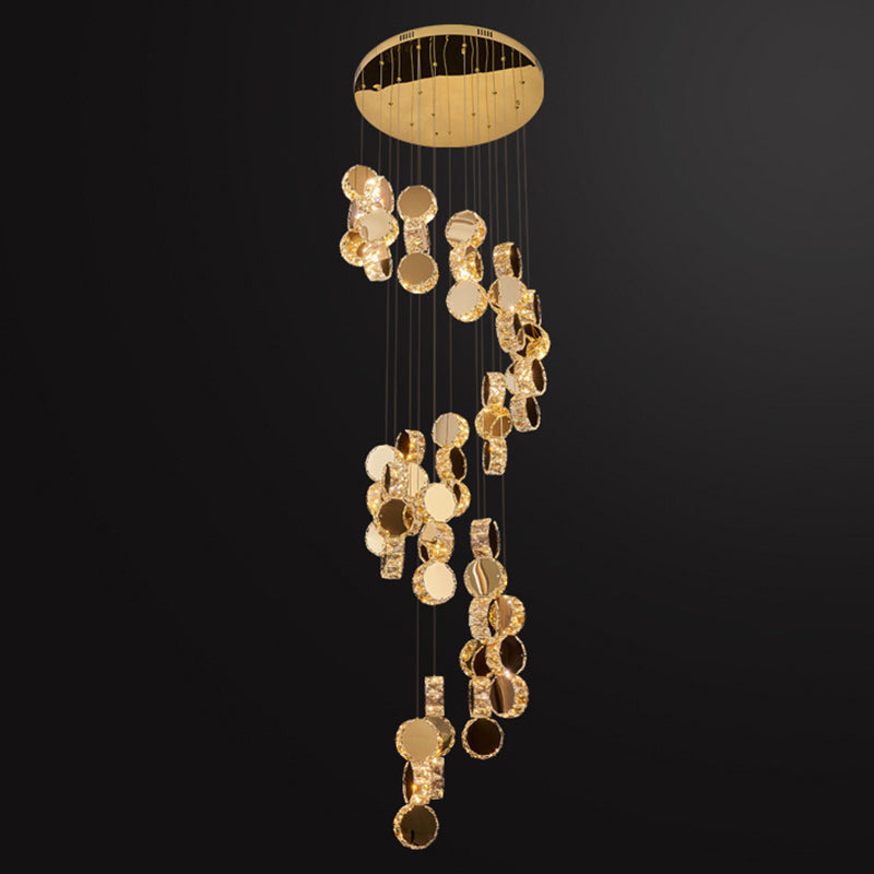 Spiral Round Crystal Stainless Steel Loft LED Chandelier