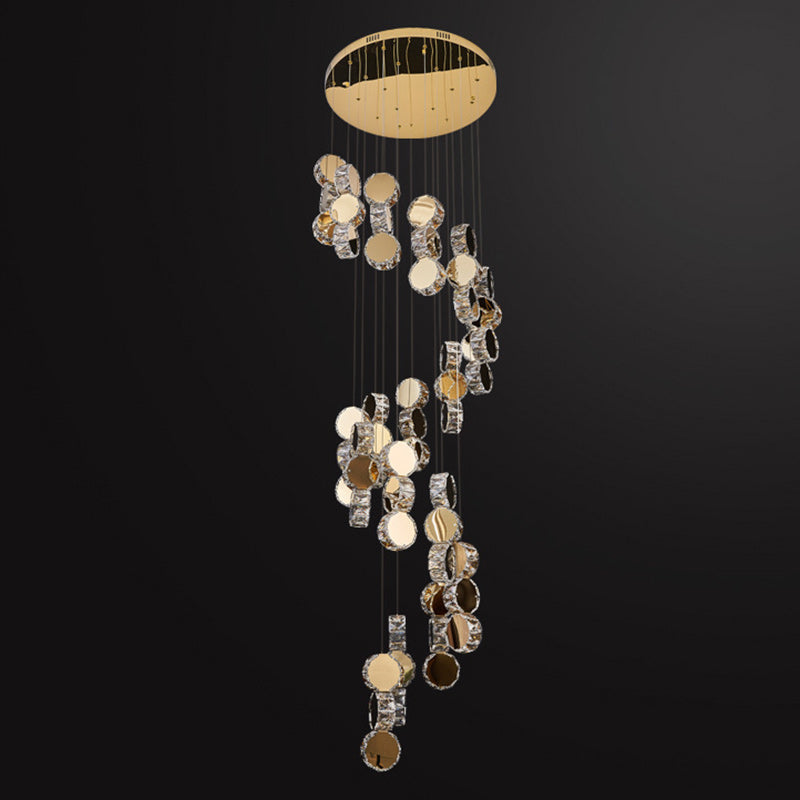 Spiral Round Crystal Stainless Steel Loft LED Chandelier
