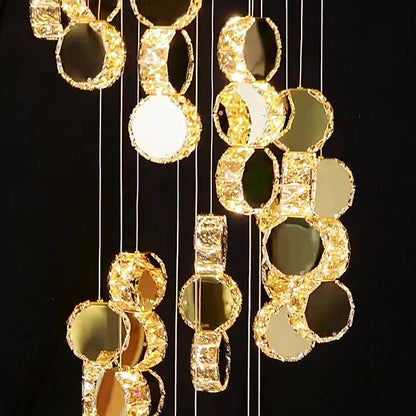 Spiral Round Crystal Stainless Steel Loft LED Chandelier