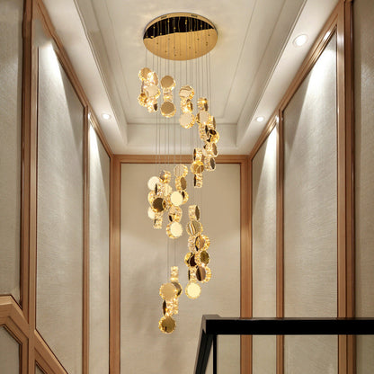 Spiral Round Crystal Stainless Steel Loft LED Chandelier