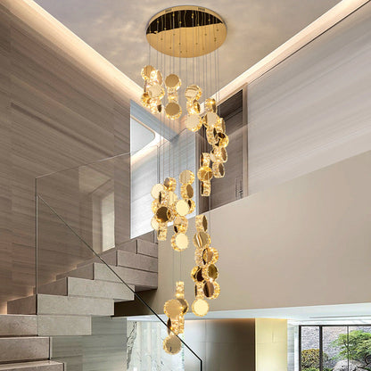Spiral Round Crystal Stainless Steel Loft LED Chandelier