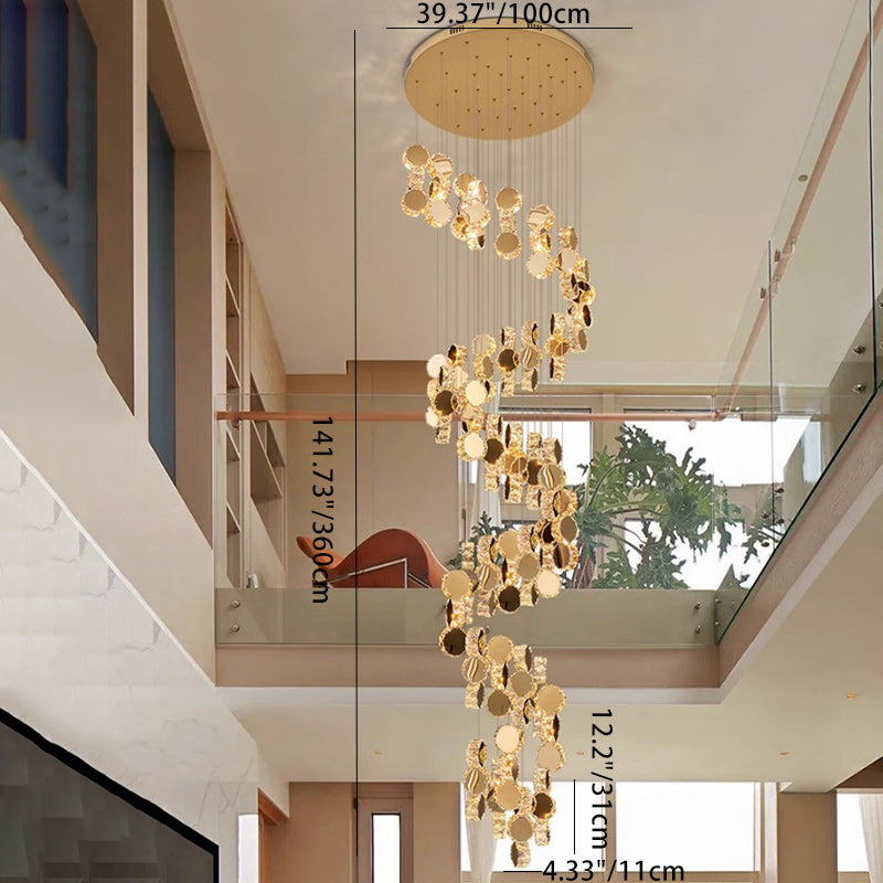 Spiral Round Crystal Stainless Steel Loft LED Chandelier