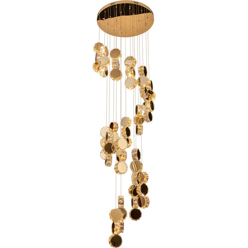 Spiral Round Crystal Stainless Steel Loft LED Chandelier