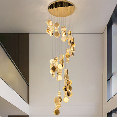Spiral Round Crystal Stainless Steel Loft LED Chandelier