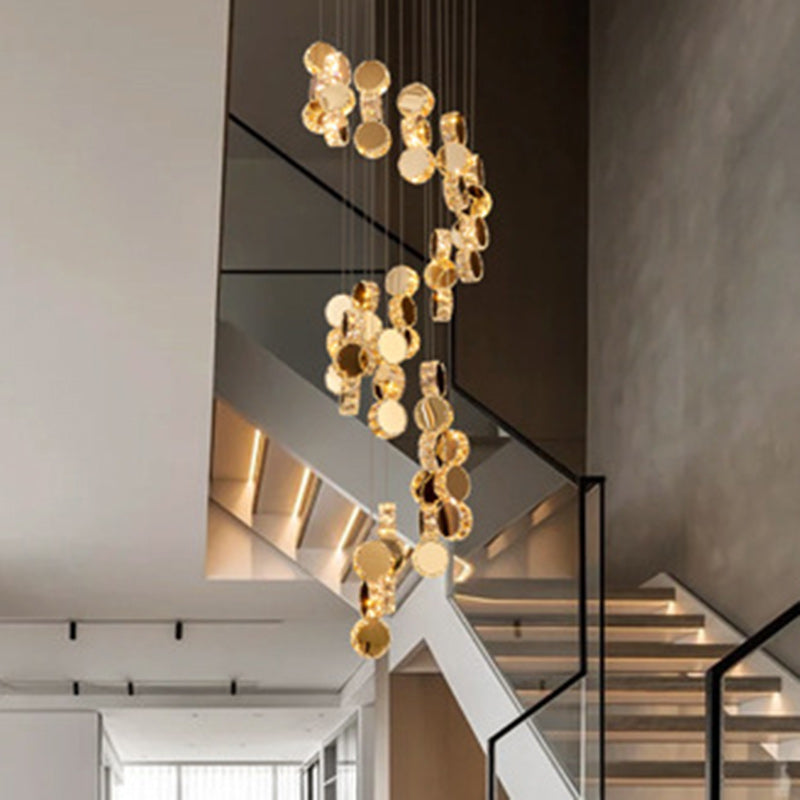 Spiral Round Crystal Stainless Steel Loft LED Chandelier