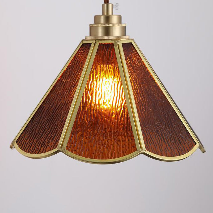 Flower Hammered Glass Shade Wood 1-Light Wall Sconce Lamp