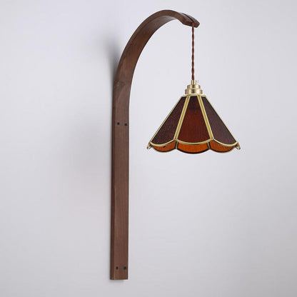 Flower Hammered Glass Shade Wood 1-Light Wall Sconce Lamp