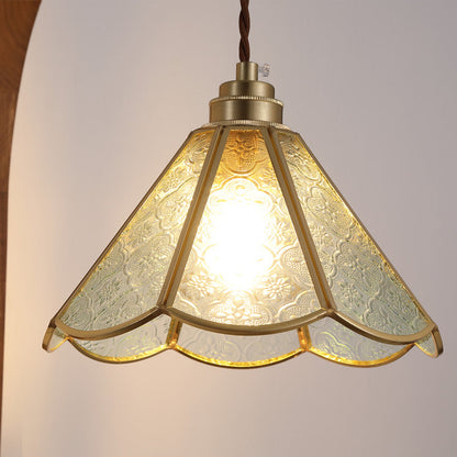 Flower Hammered Glass Shade Wood 1-Light Wall Sconce Lamp