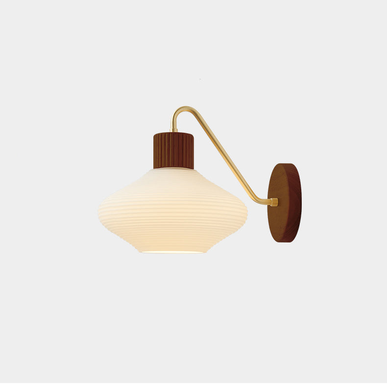 Nordic Oval Striped Glass Wood 1-Light Wall Sconce Lamp