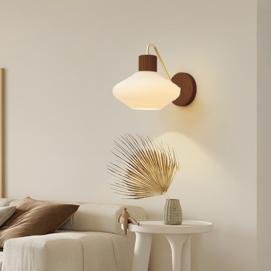 Nordic Oval Striped Glass Wood 1-Light Wall Sconce Lamp