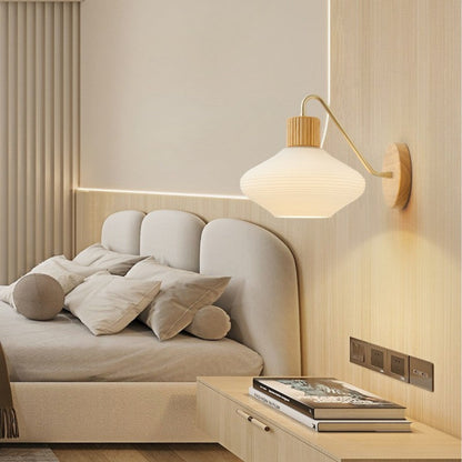 Nordic Oval Striped Glass Wood 1-Light Wall Sconce Lamp