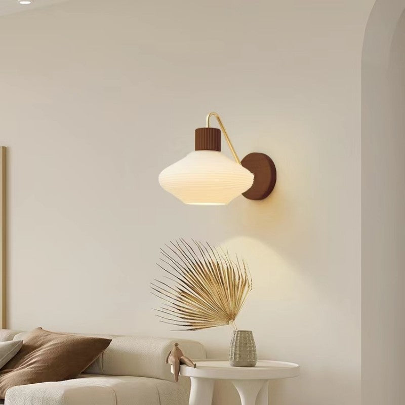 Nordic Oval Striped Glass Wood 1-Light Wall Sconce Lamp