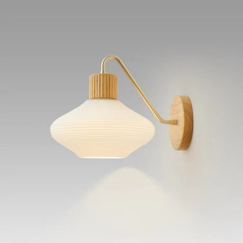 Nordic Oval Striped Glass Wood 1-Light Wall Sconce Lamp